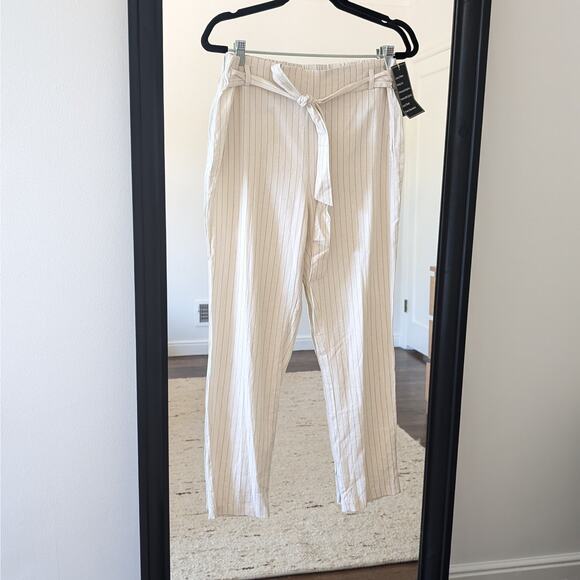 Have Pants - NWT Have LA Paper Bag Linen Blend Off-white Striped Pants, size L